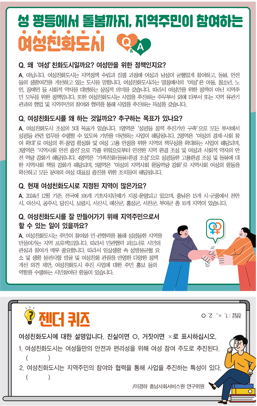 성 평등에서 돌봄까지, 지역주민이 참여하는 여성친화도시