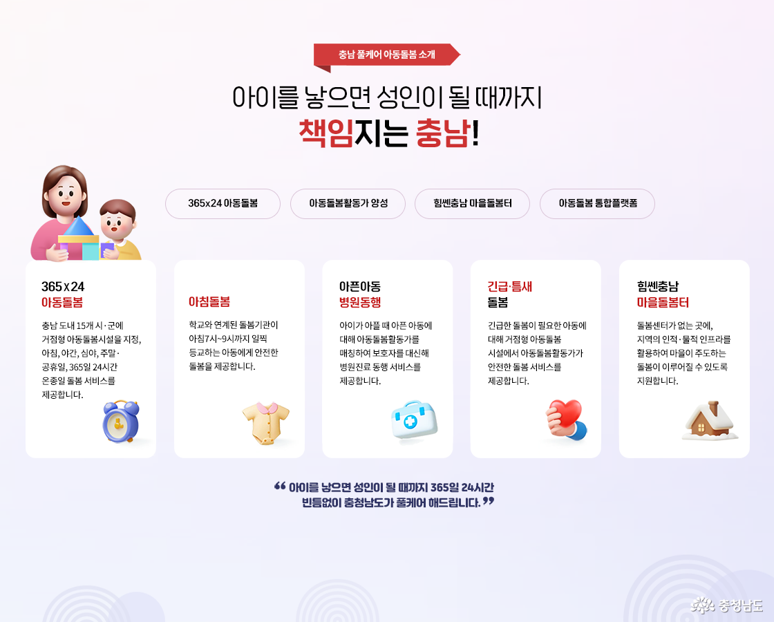 아이 키우기 좋은 충남, 신혼부부를 위한 아동돌봄서비스 한눈에 보기