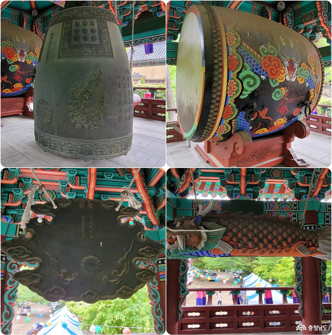 천년고찰 공주 계룡산 갑사 범종각의 불전 사물.