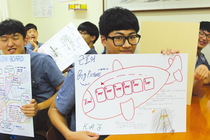청소년 리더프로젝트 주인공에 참여한 학생이 자신의 꿈을 직접 그려낸 비전보드를 들고 자랑스러워 하고 있다.