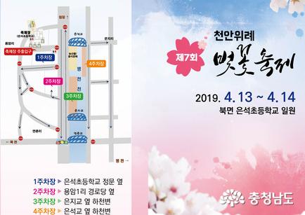 천안 북면 벚꽃길의 주요 주차장 위치도. 천안위례벚꽃축제조직위 제공