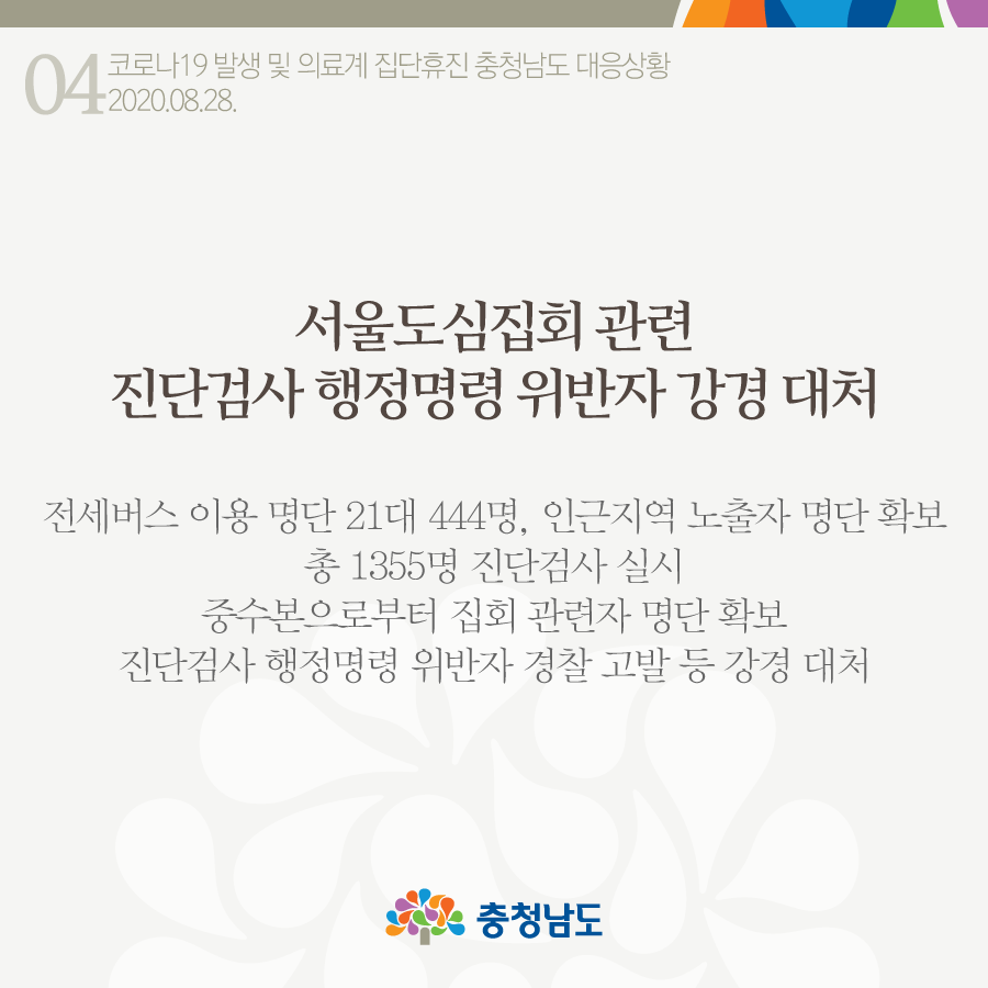 서울도심집회 관련 진단검사 행정명령 위반자 강경 대처