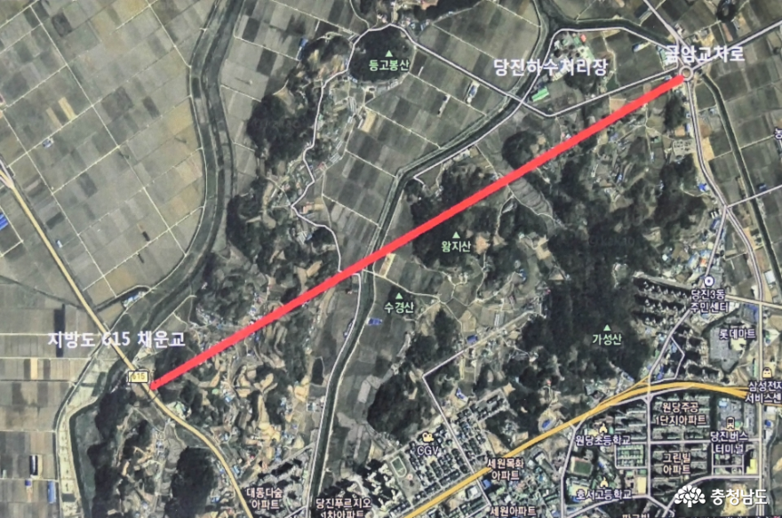 빨강색 선이 금암교차로~지방도615 채운교 확장 사업 구간이다.