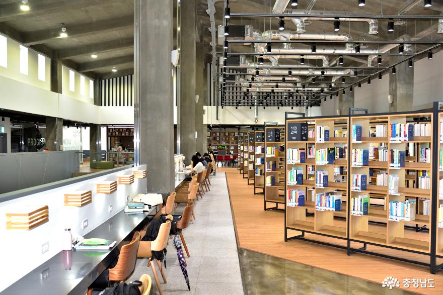 도서관 열람실 및 도서 진열대