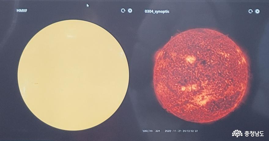 칠갑산천문대가 관측객에게 공개하는 태양의 실제 모습. (천문대제공) 