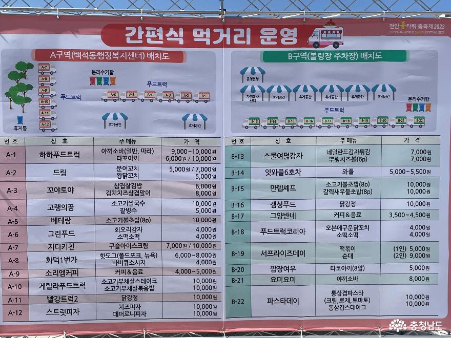 2023 천안흥터령춤축제 음식점 가격공개표.