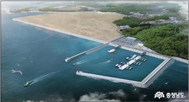 保寧新港の浚渫土投棄場および管理埠頭の鳥瞰図