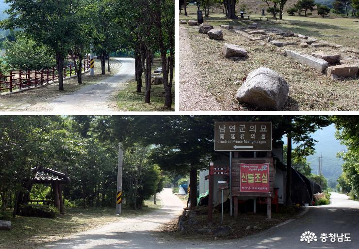 천하명당인 남연군묘로 향하는 길은 산책로가 조성돼있다. 오른쪽에 모아진 돌은 예산군이 2012~14년까지 3차례 조사를 통해 발굴된 가야사 주출돌.