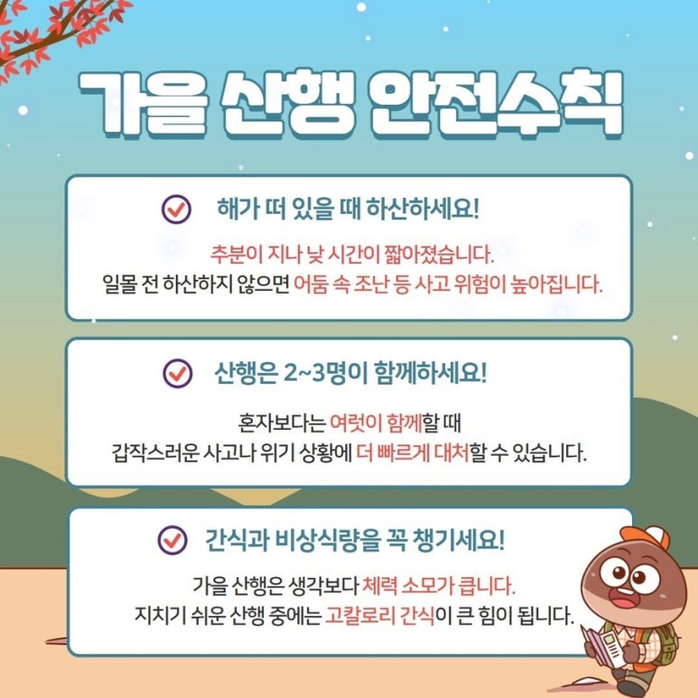 가을산행 안전이 먼저! 필수 준비물과 안전수칙을 꼭 확인해주세요! 관련사진 3
