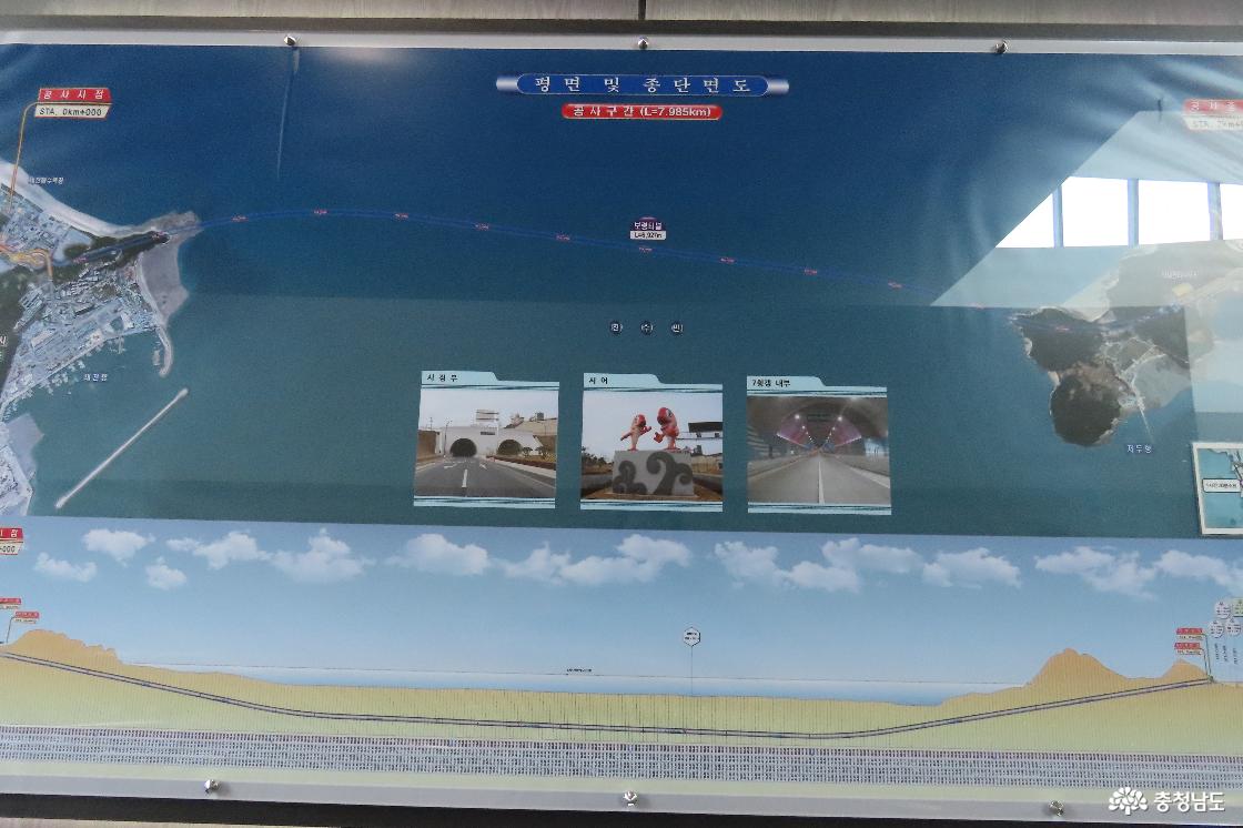 보령해저터널 홍보관 복도 전시관 : 보령해저터널 평면·종단면도