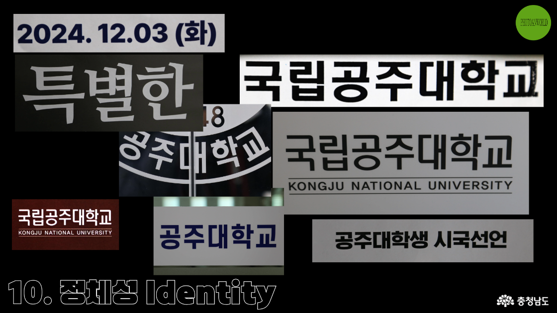 다양한 공주대학교의 모습에서 조속히 끝나고 안정을 찾는 대한민국을 볼 수 있다. 각기 다른 모습으로 표현된 학교의 이름들은 하나의 정체성 아래 모인 우리의 모습을 상징적으로 보여준다.