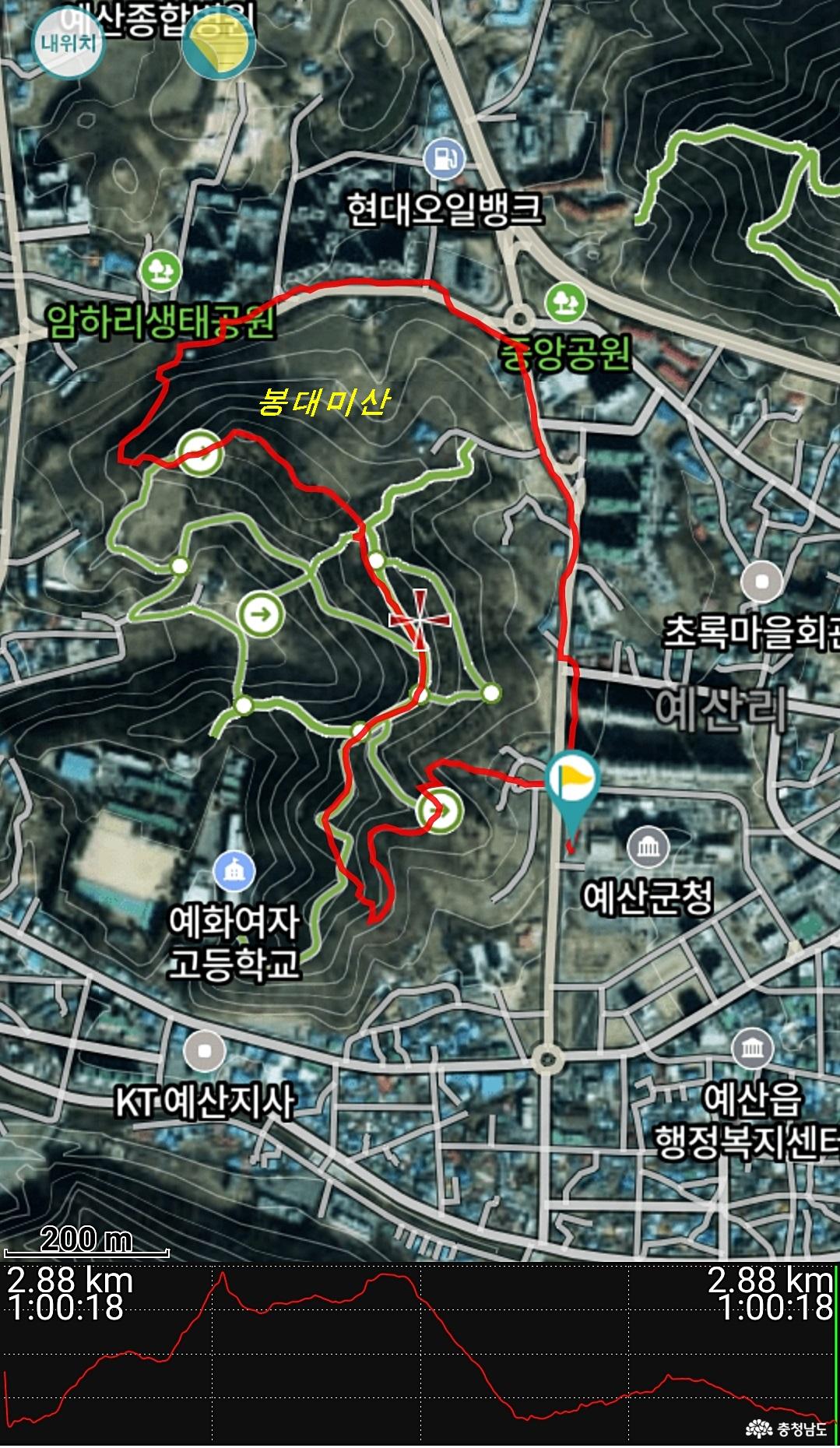 산길샘 앱으로 돌아 본 봉대미숲