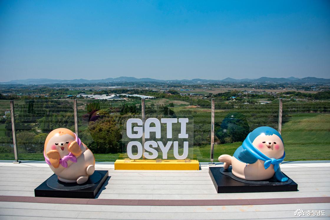서산 한우목장길 전망대에서 반겨주는 서산 관광 캐릭터 '가티와 오슈