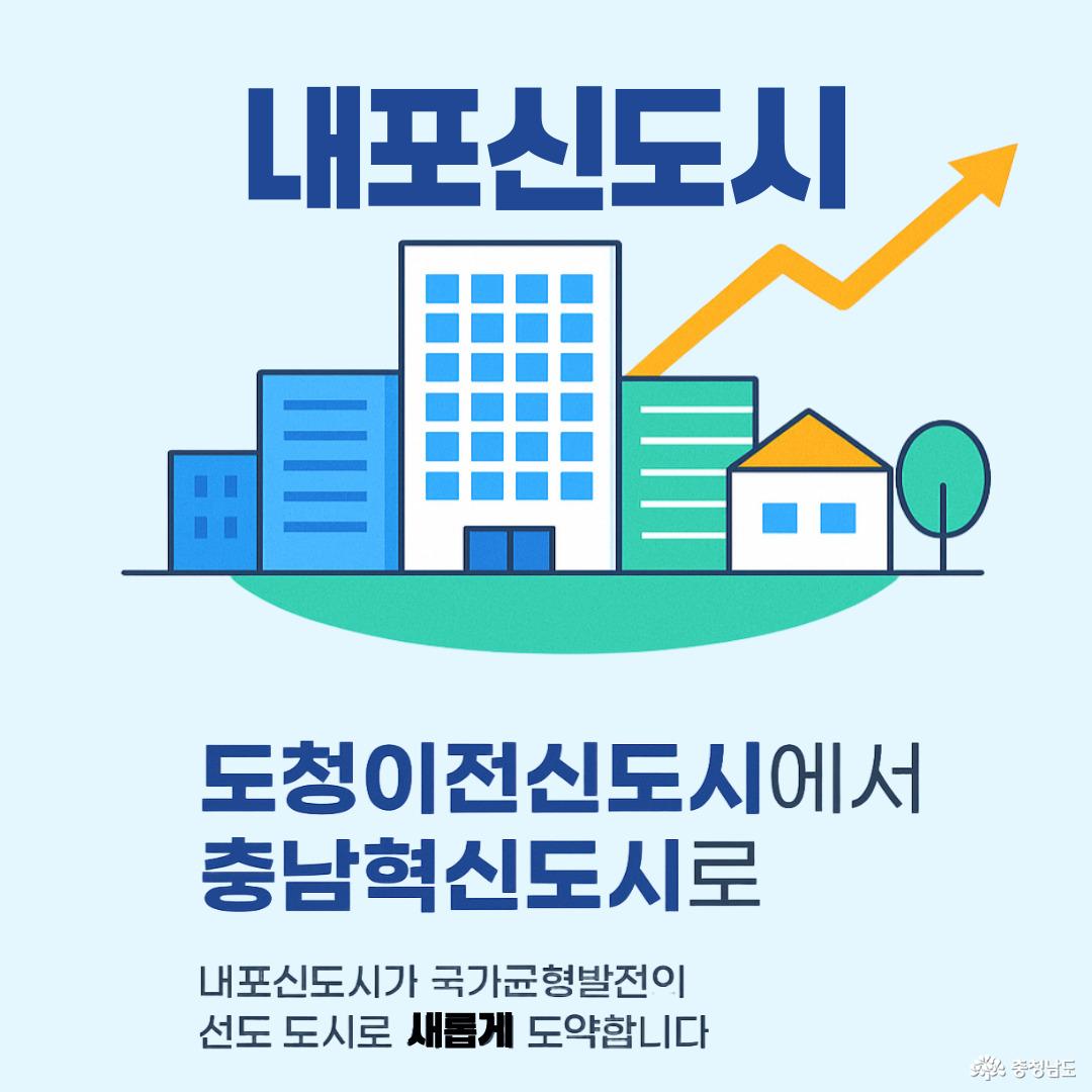 내포신도시 도약 도청이전신도시에서 충남혁신도시로 지정, 국가균형발전 선도 도시로 성장 중.