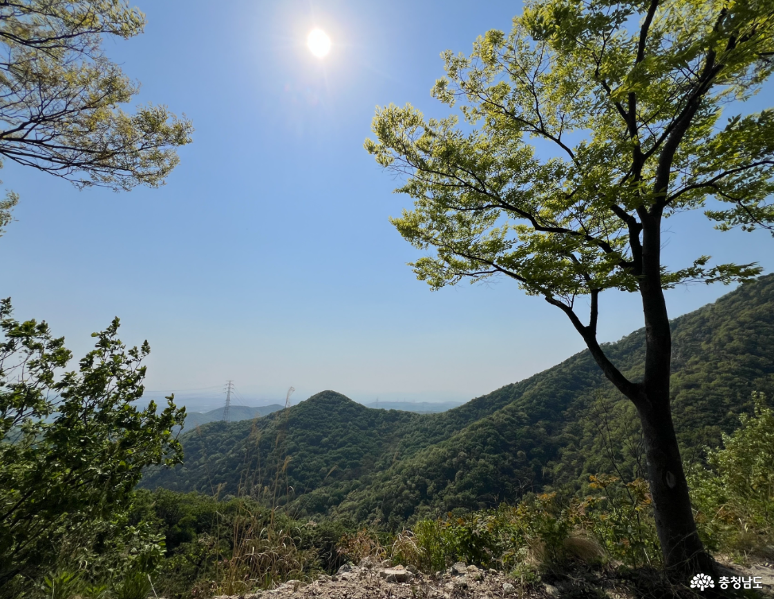 영인산자연휴양림 산 풍경과 태양