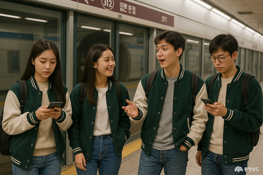 지하철 이용 학생들