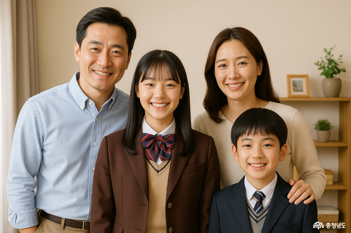 교복을 입고 행복한 가족