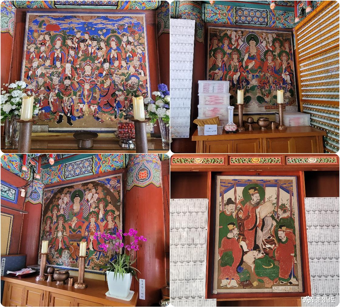 천년고찰 공주시 계룡산 동학사 대웅전의 탱화,