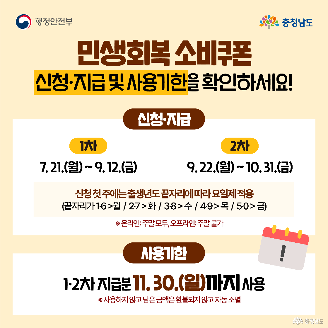 민생회복 소비쿠폰 관련 정보를 국민비서가 알려준다는 내용으로, 지원대상, 신청기관, 신청방법, 지역, 사용기한 등 안내사항과 함께 국민비서 알림 수신 채널인 네이버앱, 카카오톡, 토스 등을 소개하고 있습니다. 사전 신청자에게는 개별적으로 지급 신청일 전 사전 알림이 제공된다는 설명도 포함되어 있습니다.