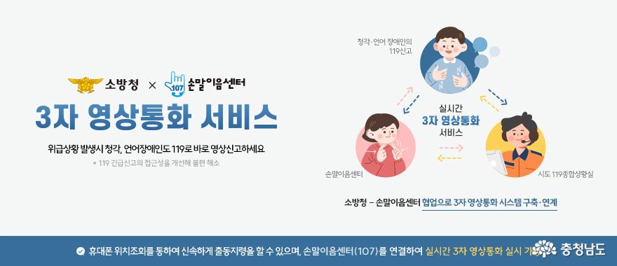 청각·언어장애인이 119에 영상통화로 신고할 경우, 119신고접수자가 손말이음센터(107)와 3자 통화를 연결하여 실시간 수어 통역을 지원함으로써 보다 신속하고 정확한 신고 접수가 가능