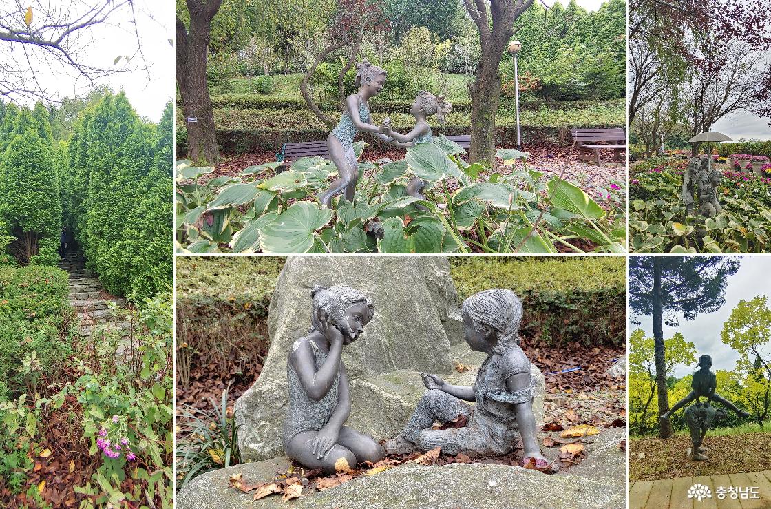 달빛폭포로 가는 계단 숲길 / 어린이들 조각상
