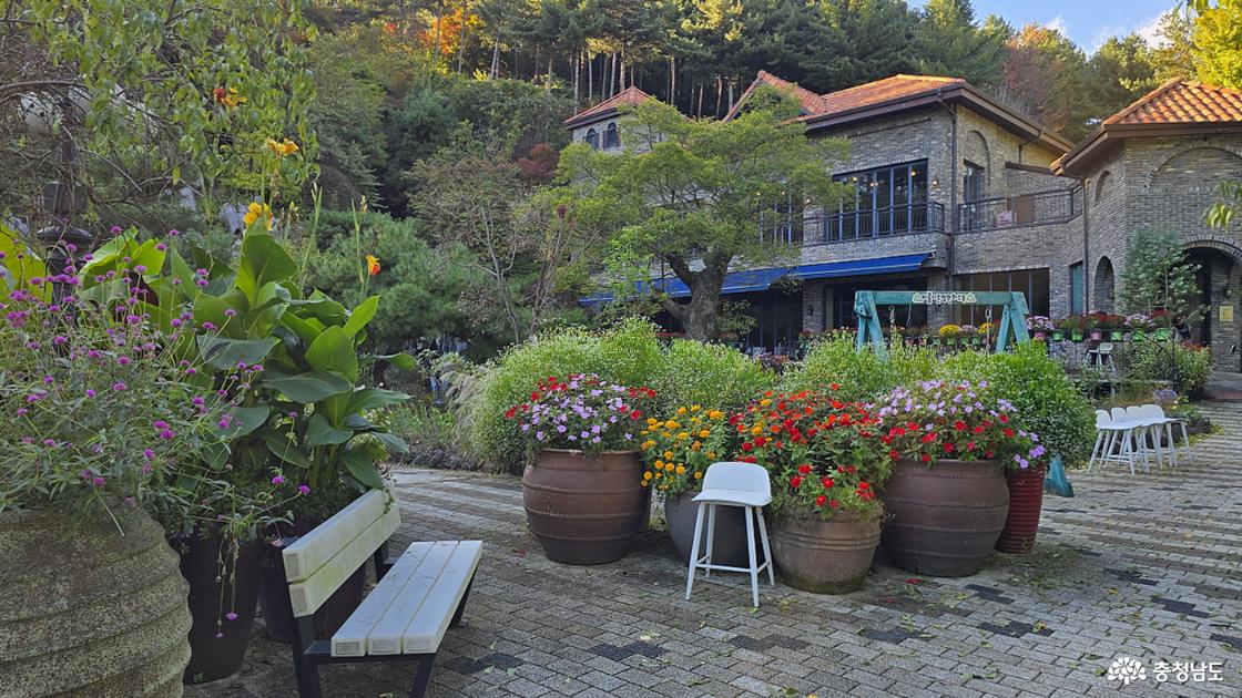 식당 앞 연못 주위에는 예쁜 포토 존이 많다.