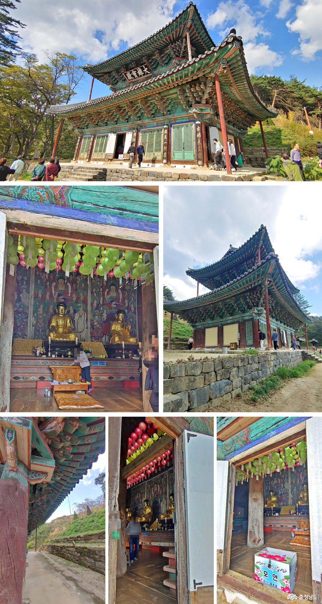 아래 가운데 사진, 오른쪽부터 - 약사여래부처상, 석가모니 부처상, 아미타 부처상