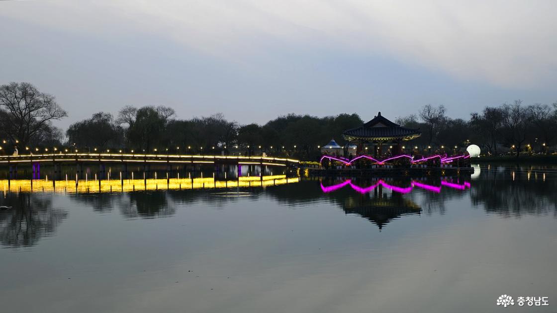 야경이 시작되는 궁남지의 모습