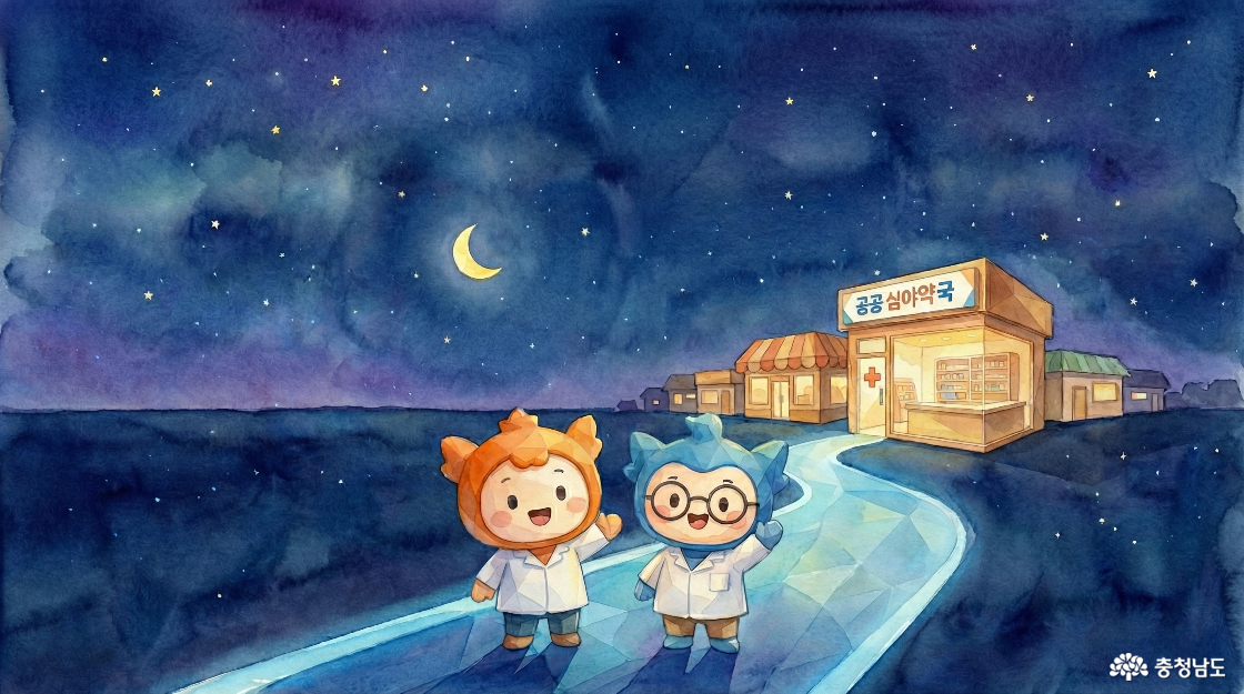 공공심야약국 앞 캐릭터 약사 그림