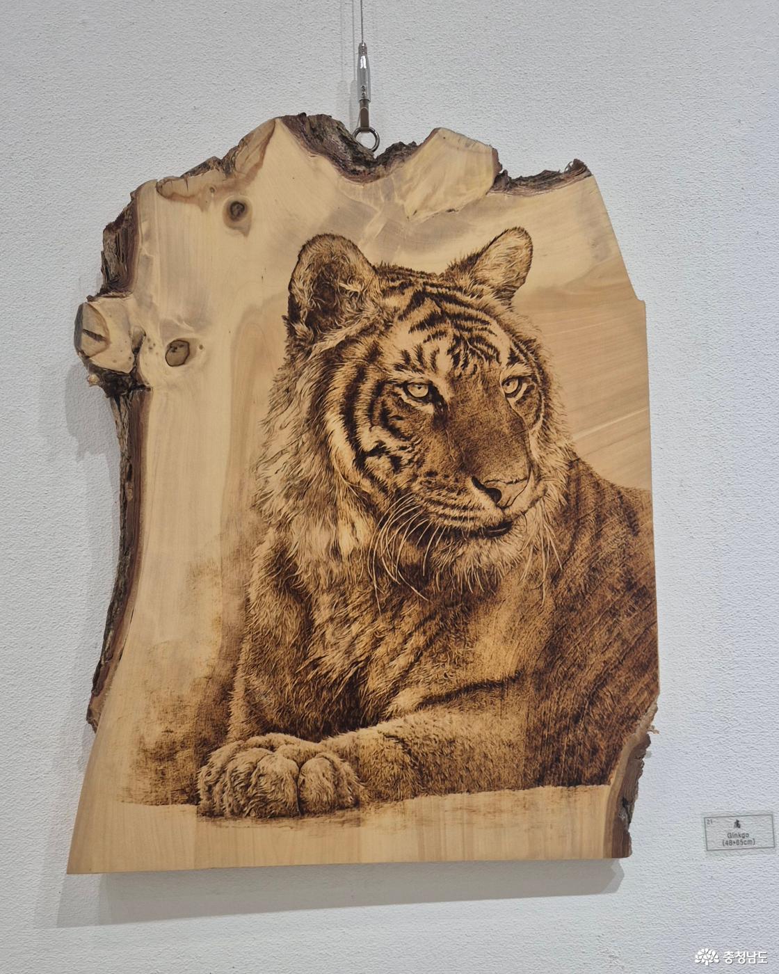 김서연 작가의 작품 '호랑이' 하도 순한 호랑이만 그린다고 하길래 묵직한 호랑의 포스에 도전해 보았었는데 나무결이 너무 강해 고생했던