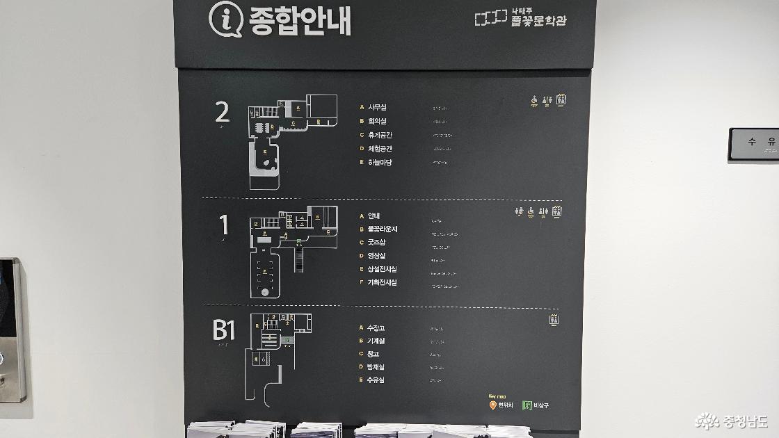 나태주문학관 지하1층, 1층, 2층에 대한 평면도 사진임