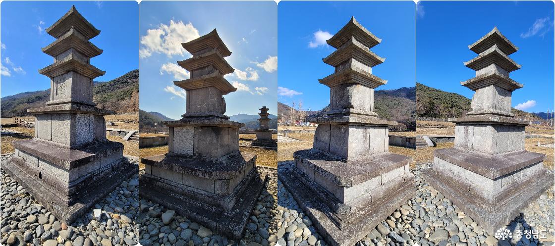 천년고찰 성주사지 중앙(中央)삼층석탑 사면 모서리 전경.