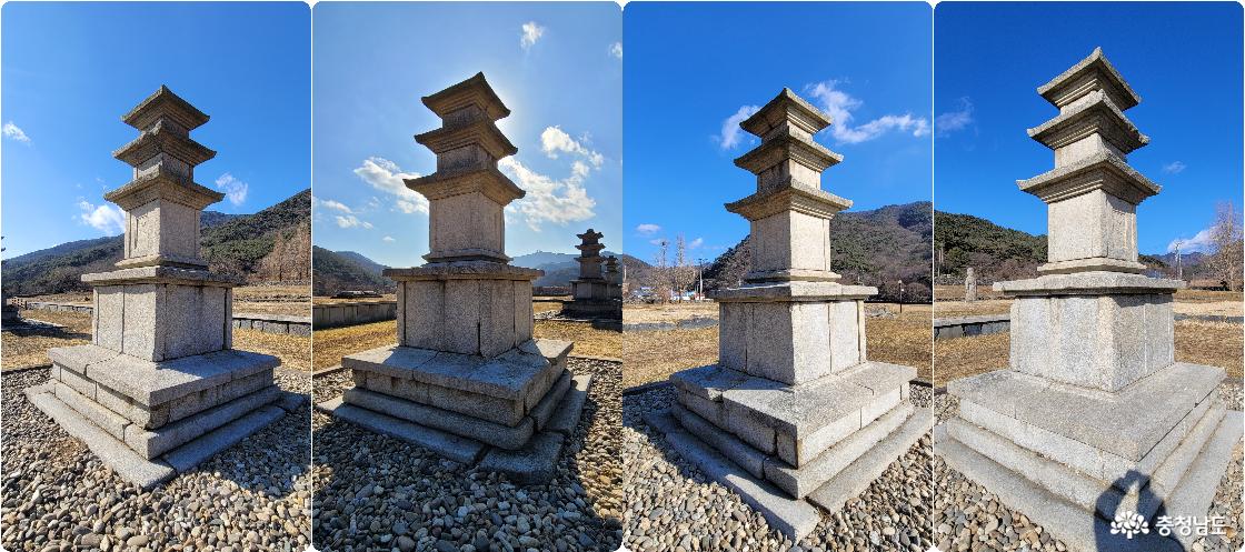 천년고찰 성주사지 동(東)삼층석탑 사면 모서리 전경.