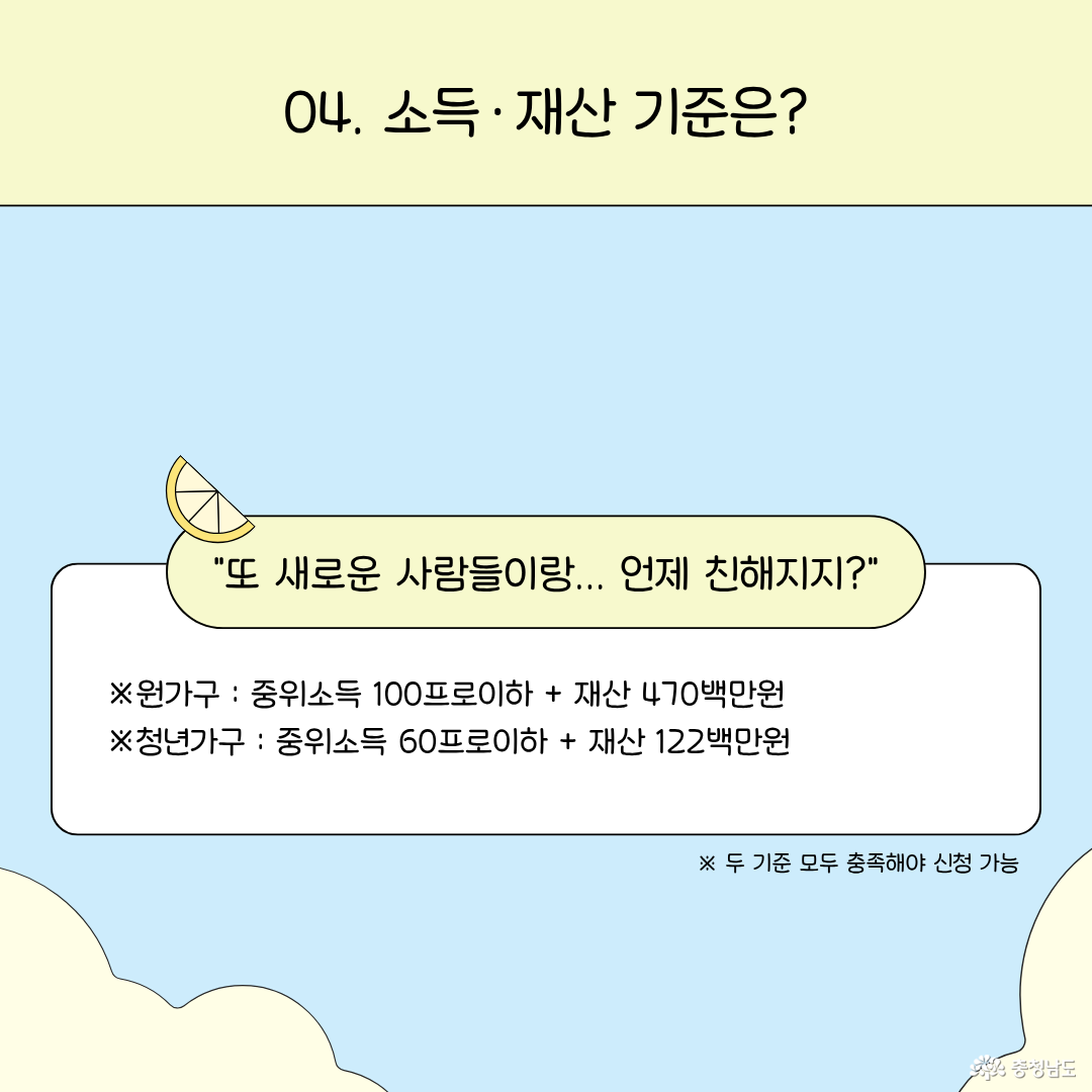 부모와 따로 거주하는 만 19~34세 무주택 청년이 신청 대상임을 설명하는 이미지입니다.