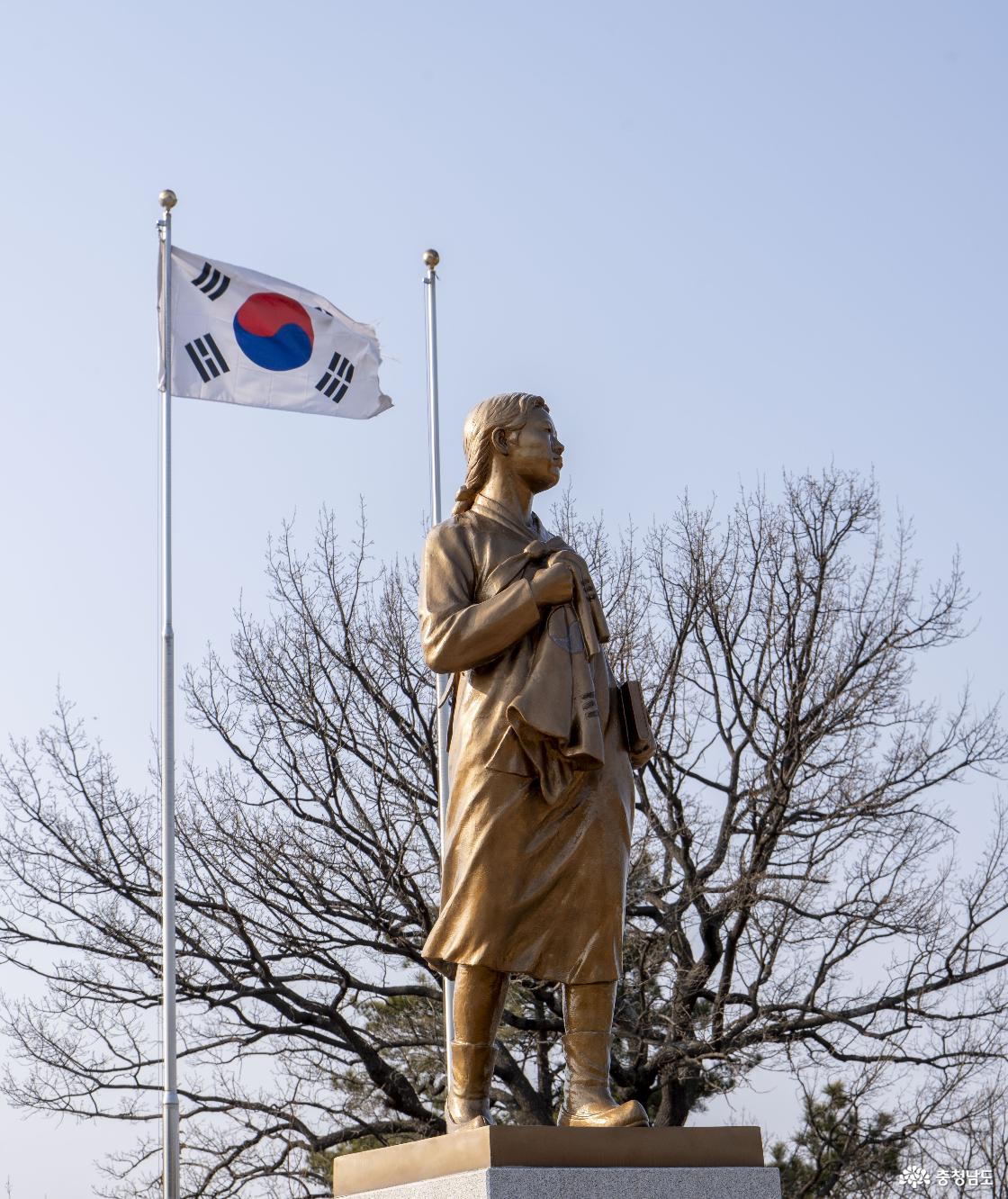 태극기와 함께 서 있는 열사상