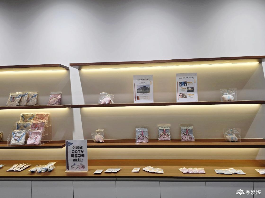 백제문화전당 기념품 숍에 진열된 캐릭터 굿즈