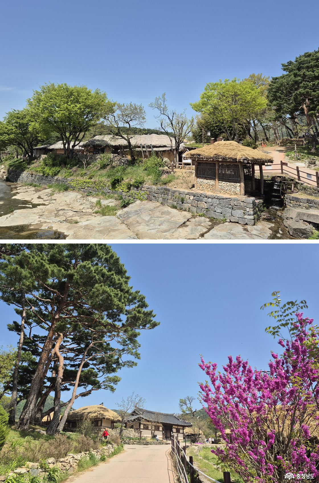 반석교에서 바라본 물레방아 / 실제 주민들이 거주하고 있는 쪽, 외암마을