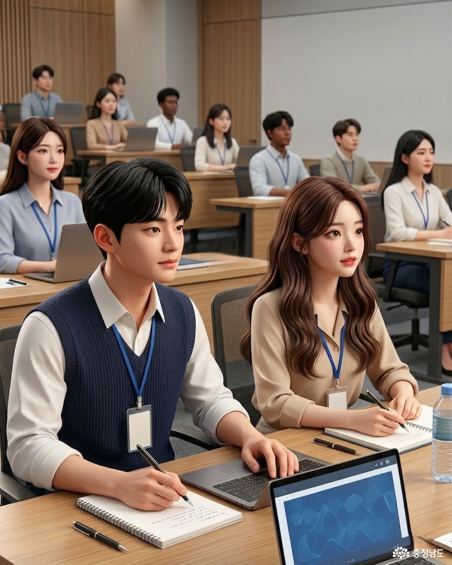 사전 교육을 받고 있는 충남 청년들의 모습입니다.