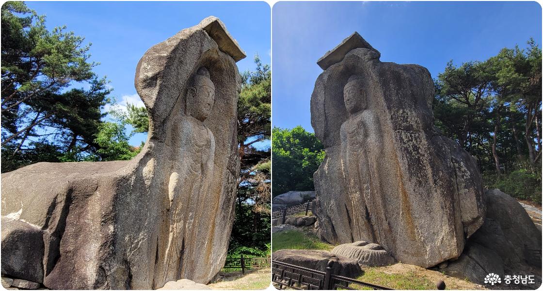 천년고찰 홍성 용봉사 신경리 마애여래입상 좌우 전경.