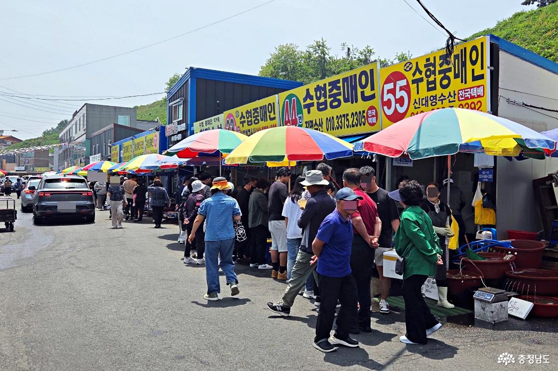 휴일 홍원항 찾아 싱싱한 해산물 구매하는 관광객들
