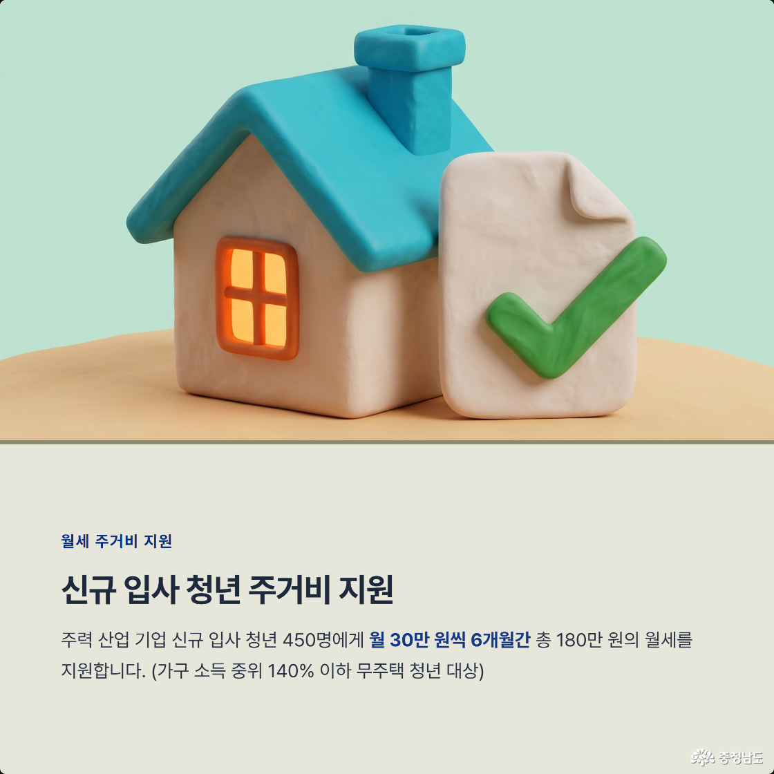 주력 산업 기업 신규 입사 청년 450명에게 월 30만 원씩 6개월간 총 180만 원의 월세를 지원합니다. 가구 소득중위 140% 이하 무주택 청년 대상.