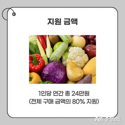 1인당 연간 총 24만원 (전체 구매 금액의 80% 지원)