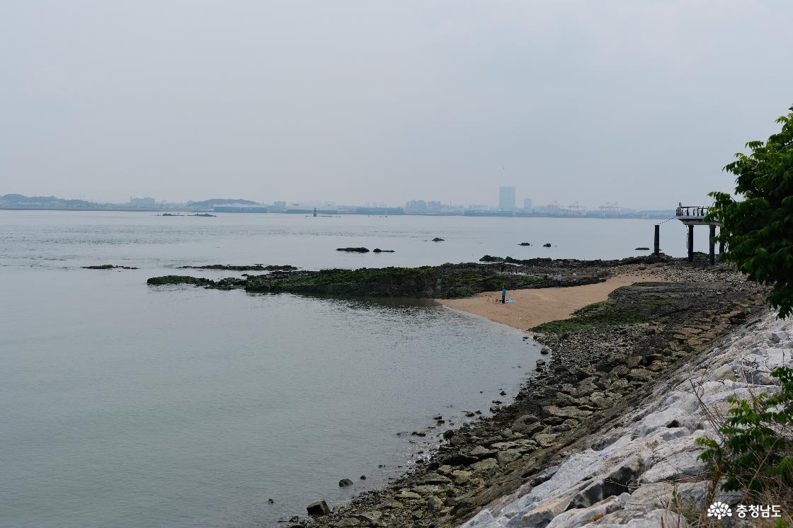 한가로운 주말 오후를 서해바다를 조망하며 즐기고 있는 관광객들