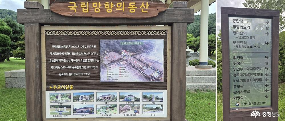 국립망향의 동산 주요 시설물 / 망향의 동산 시설물 방향 안내판