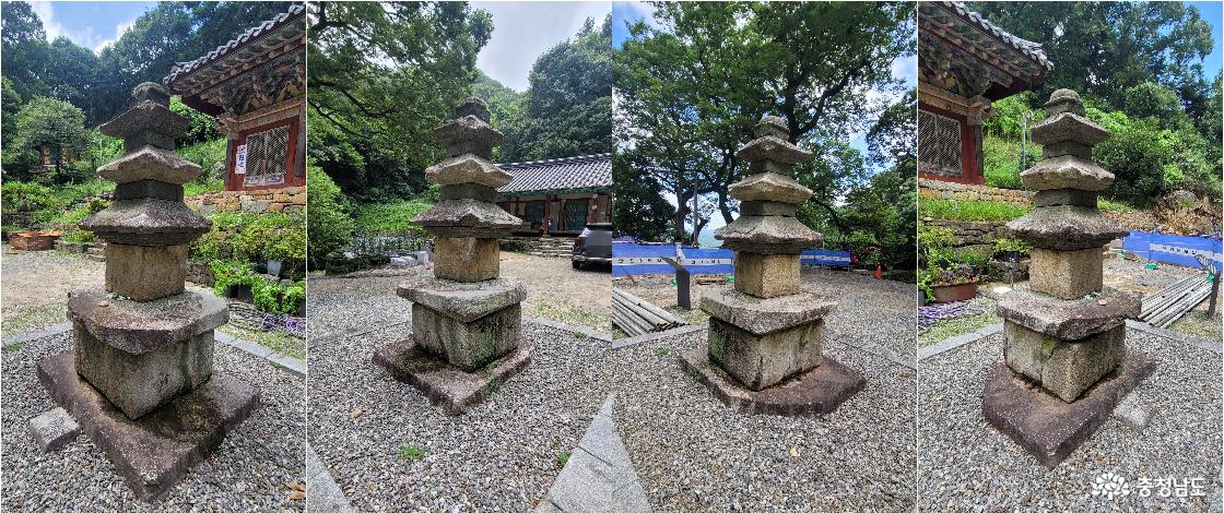 천년고찰 충남 예산군 대련사 삼층석탑 사방 모서리。＜전면 오른쪽 모서리부터 반시계＞