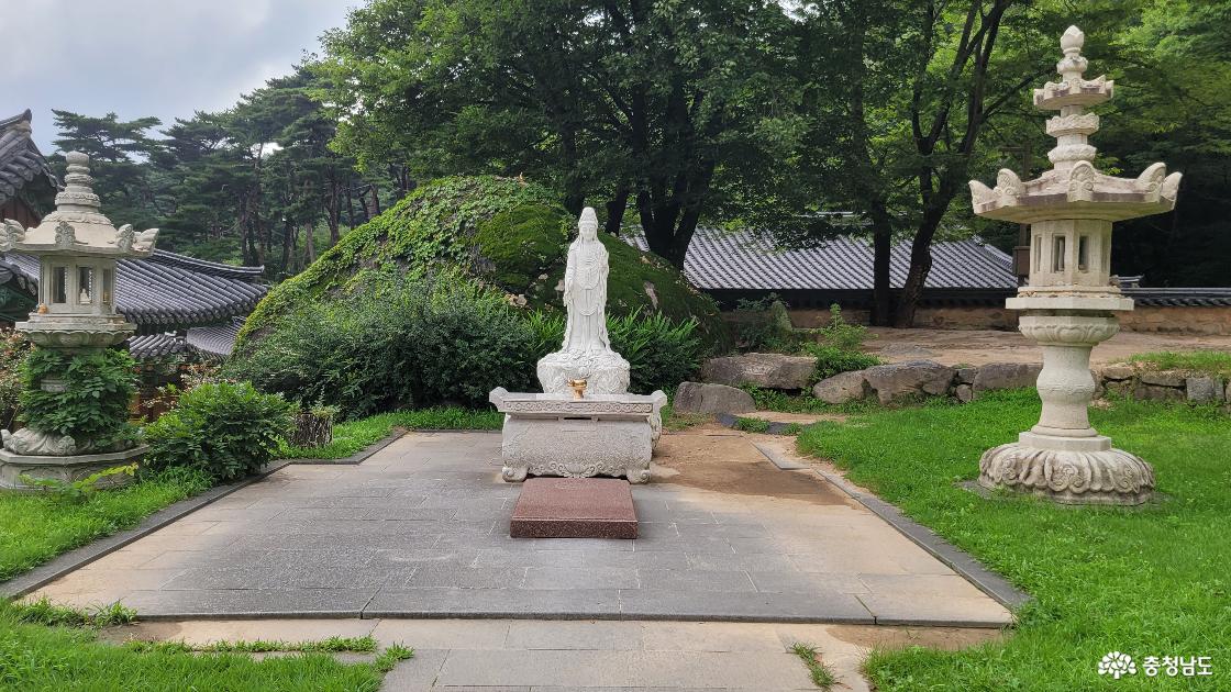 천년고찰 예산 덕숭산 수덕사 백련당 관세음보살과 석등.