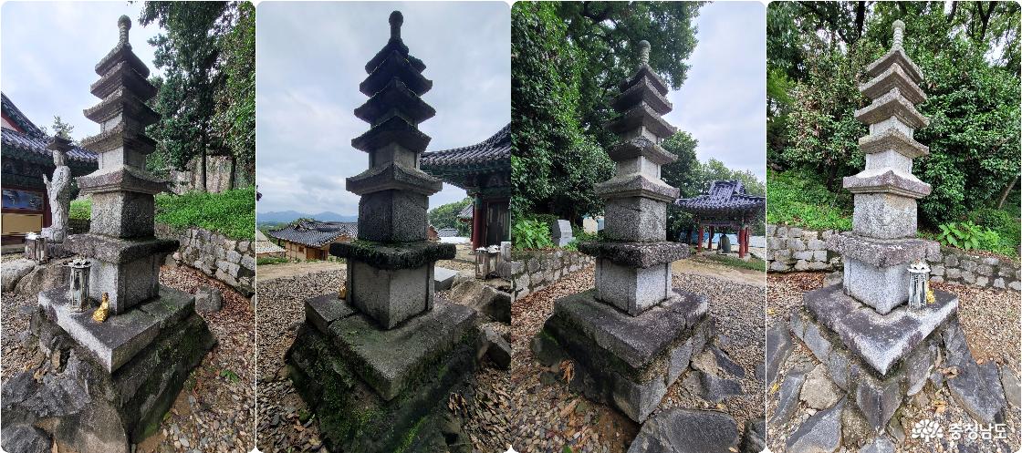 전통사찰 예산 화암사 석탑의 사면 모서리. 잔면부터 반시계방향. 