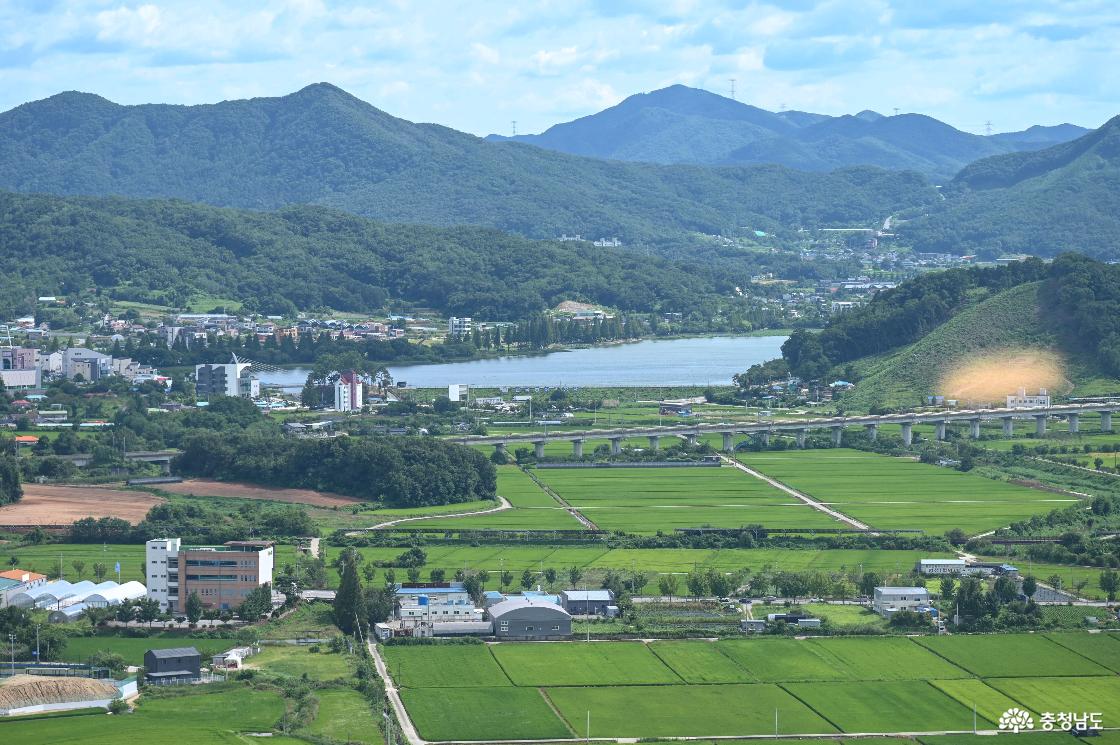 아산그린타워에서 바라본 신정호의 모습