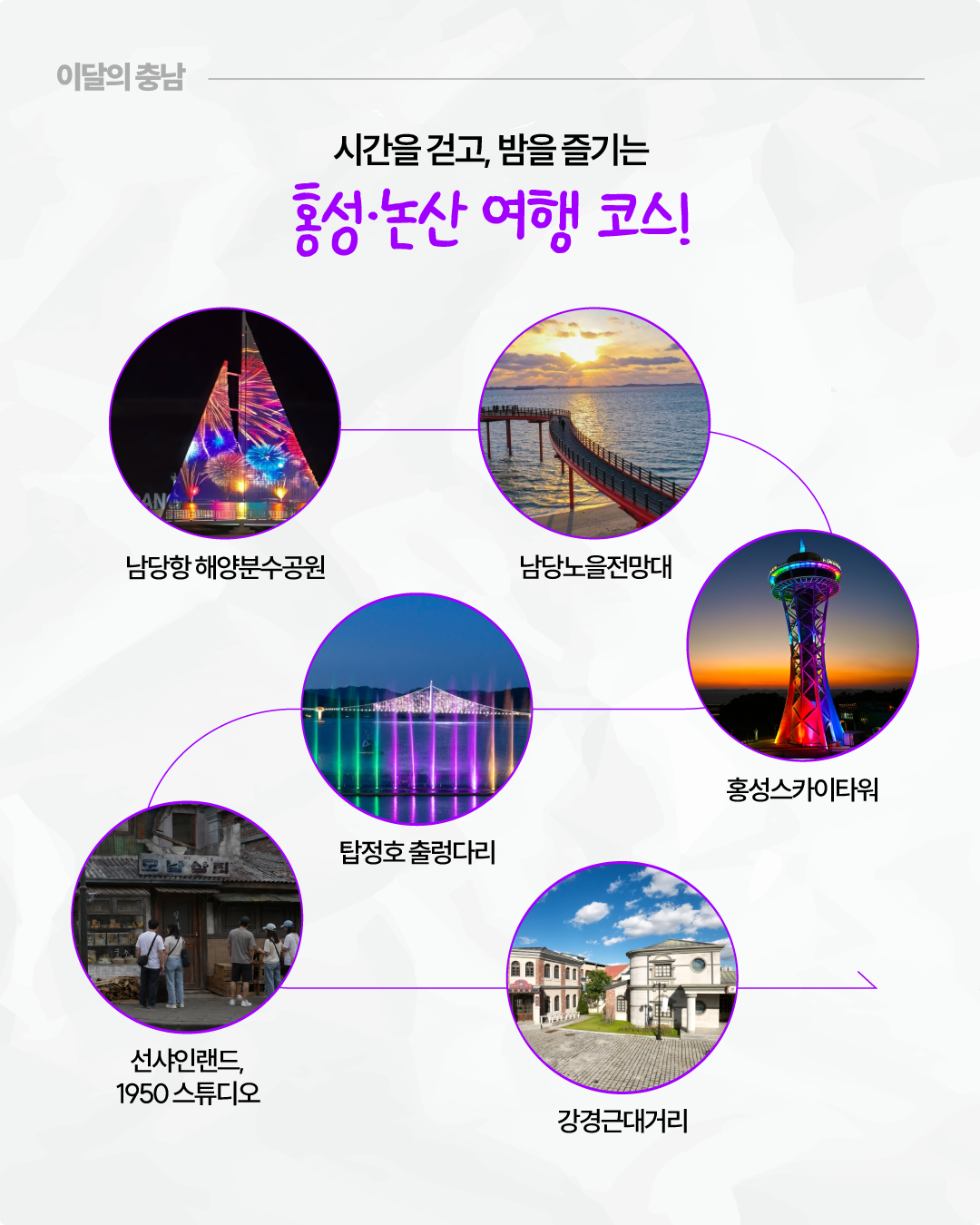 &lsquo;논산에서 만나는 시간여행, 선샤인랜드 1950 스튜디오&rsquo;를 소개하는 이미지로, 1950년대 거리부터 개화기 풍경까지 재현한 촬영 세트의 모습을 두 장의 사진으로 보여줍니다. 위 사진에는 오래된 목조 건물과 한자 간판, 자전거와 짐수레 등이 놓인 골목이, 아래 사진에는 &lsquo;모던상회&rsquo; 등 옛 상점이 늘어선 거리에서 방문객들이 둘러보는 모습이 담겨 있으며 &lsquo;드라마 속 한 장면 같은 특별한 시간여행&rsquo;이라는 문구가 적혀 있습니다.
