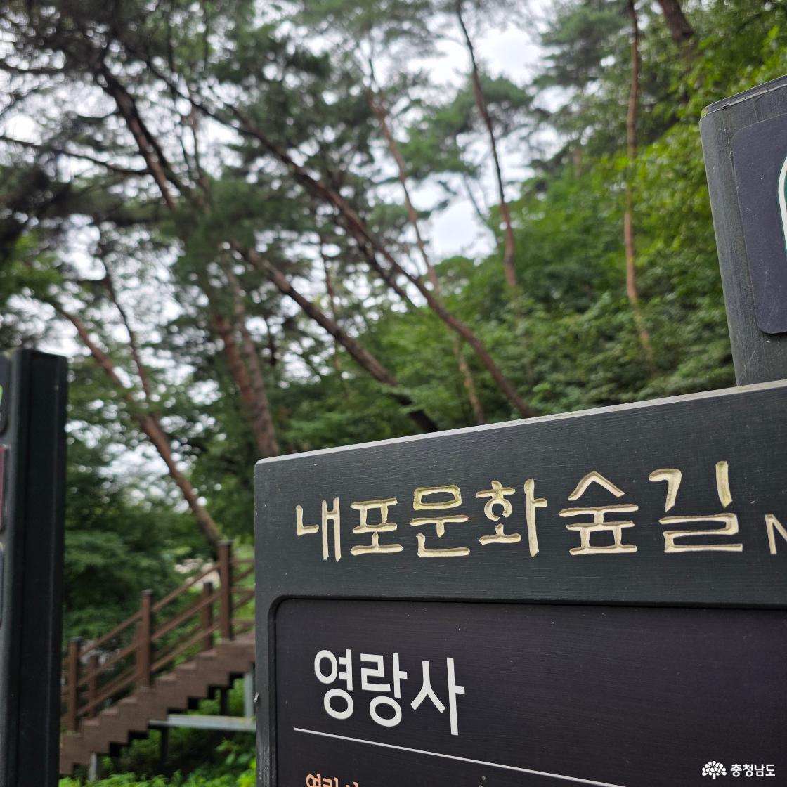영랑사를 안내하는 내포문화숲길 종합 안내판이다